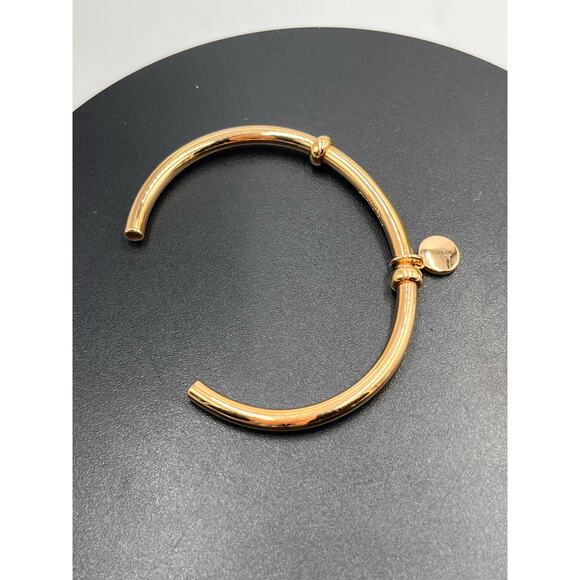 Coach Signed Gold Tone C Logo Charm Dangle Open Cuff Bracelet - Picture 6 of 8